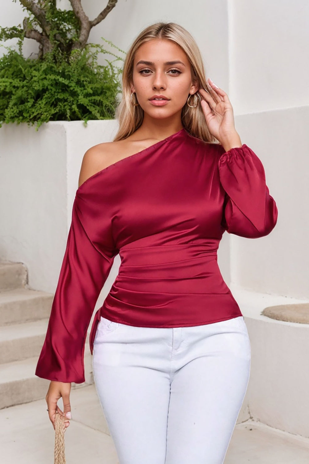 One Shoulder Long Sleeve Blouse