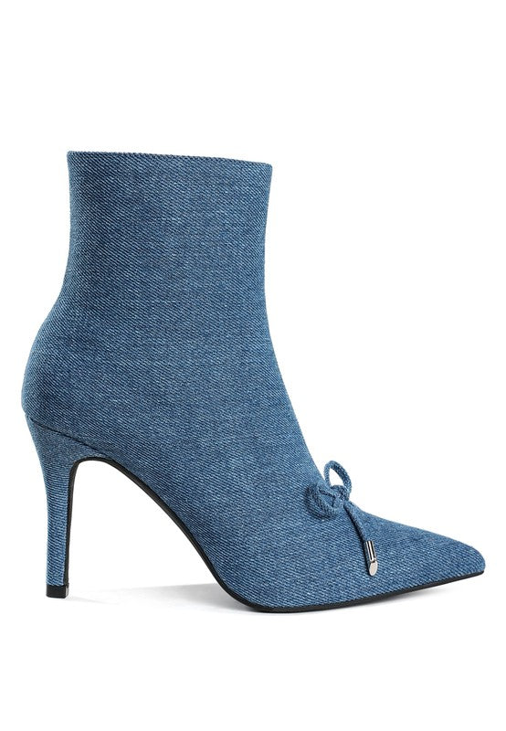 Bow Detail Denim Ankle Boots