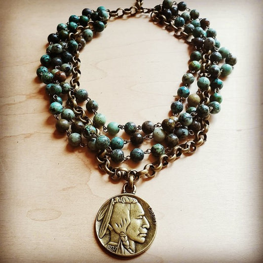 African turquoise collar length necklace