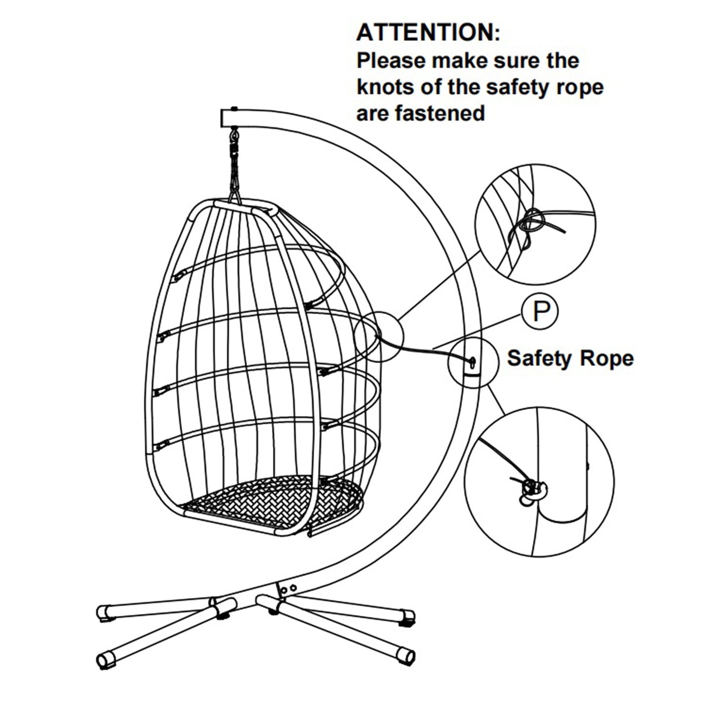 Outdoor Patio Wicker Folding Hanging Chair,Rattan Swing Hammock Egg Chair With C Type Bracket, With Cushion And Pillow - MONLANE