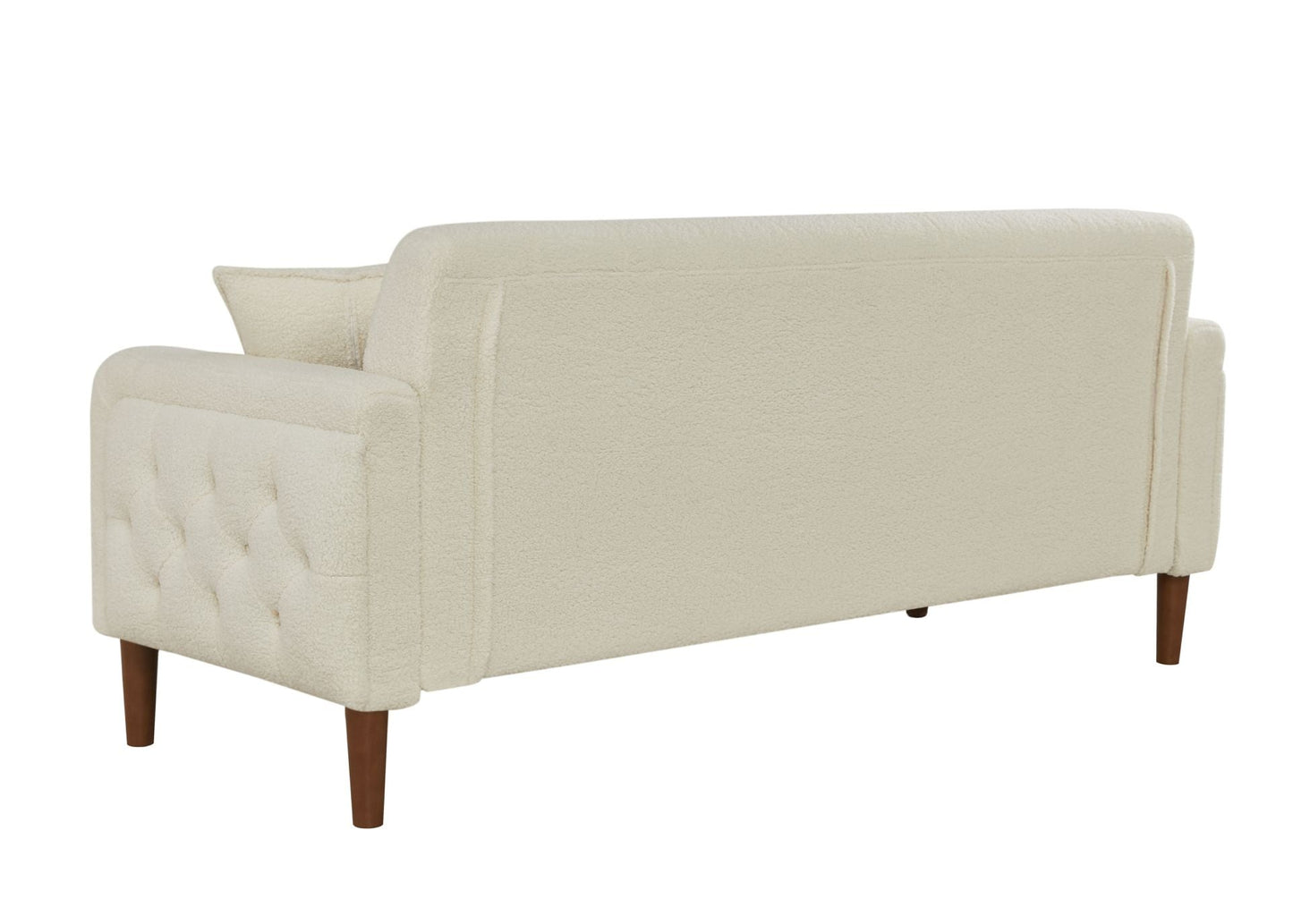 Beige Teddy Velvet Sponge Sofa, Indoor Sofa, Removable Wooden Feet, Tufted Buttons - MONLANE