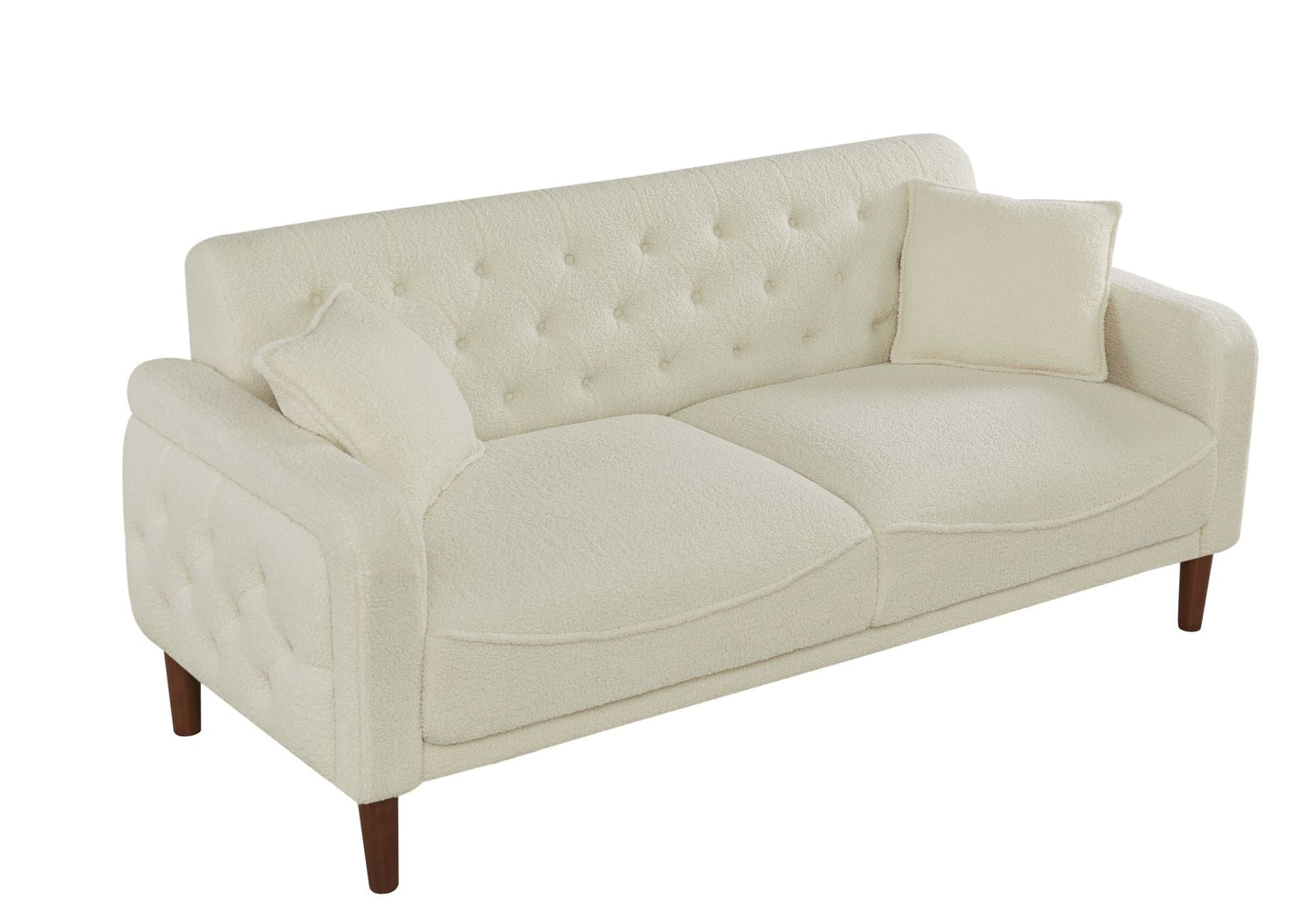 Beige Teddy Velvet Sponge Sofa, Indoor Sofa, Removable Wooden Feet, Tufted Buttons - MONLANE