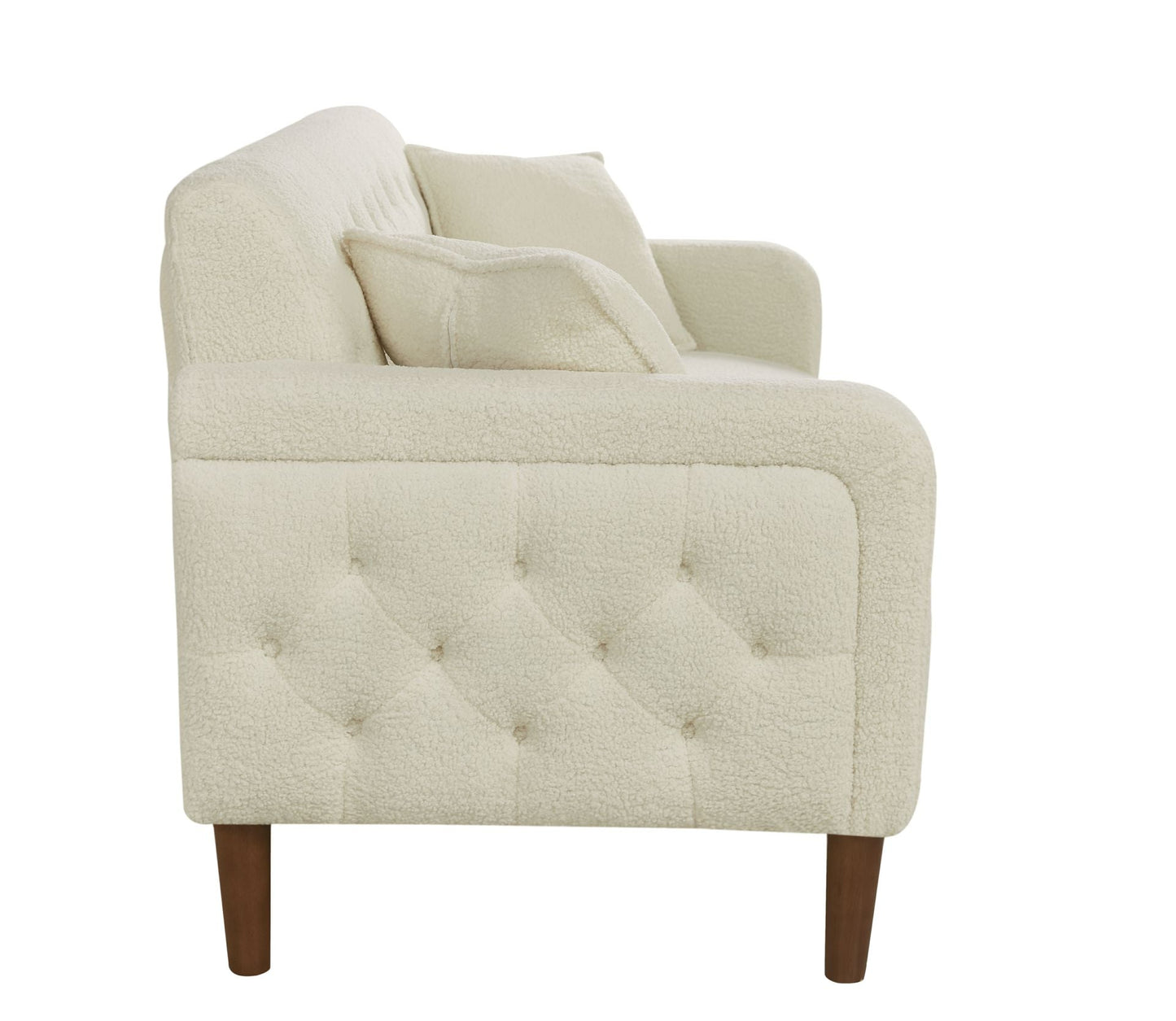 Beige Teddy Velvet Sponge Sofa, Indoor Sofa, Removable Wooden Feet, Tufted Buttons - MONLANE