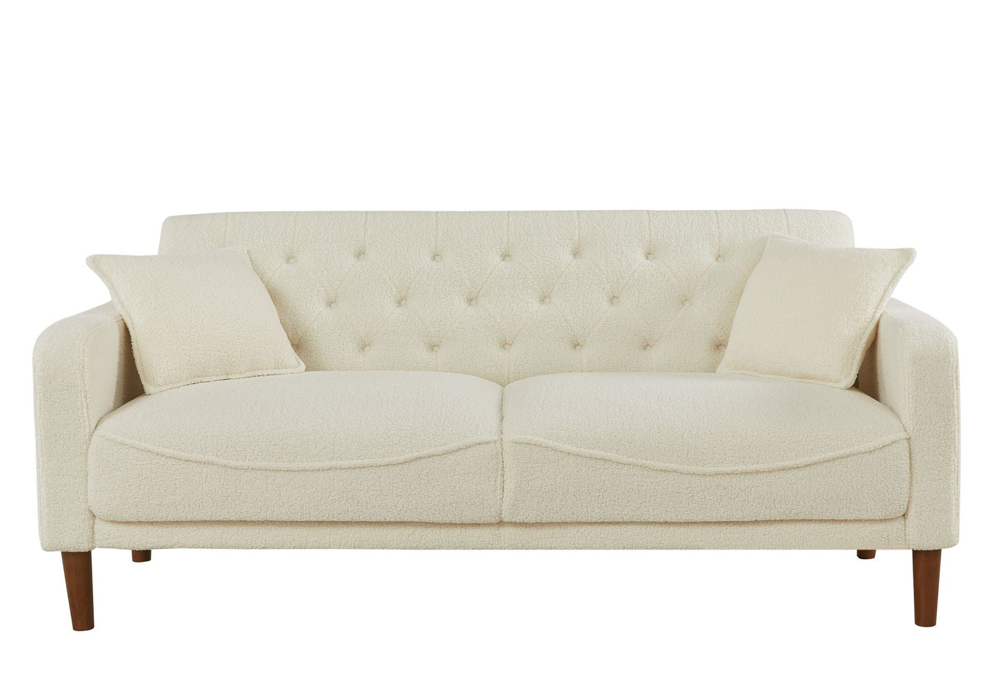 Beige Teddy Velvet Sponge Sofa, Indoor Sofa, Removable Wooden Feet, Tufted Buttons - MONLANE