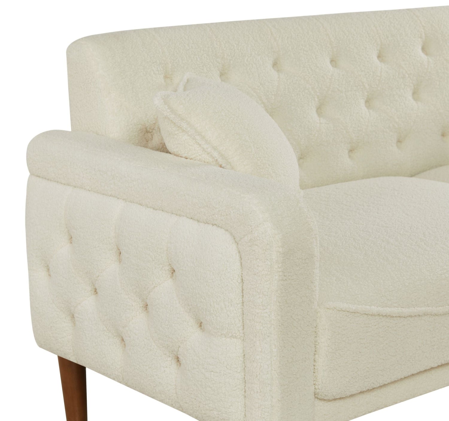 Beige Teddy Velvet Sponge Sofa, Indoor Sofa, Removable Wooden Feet, Tufted Buttons - MONLANE