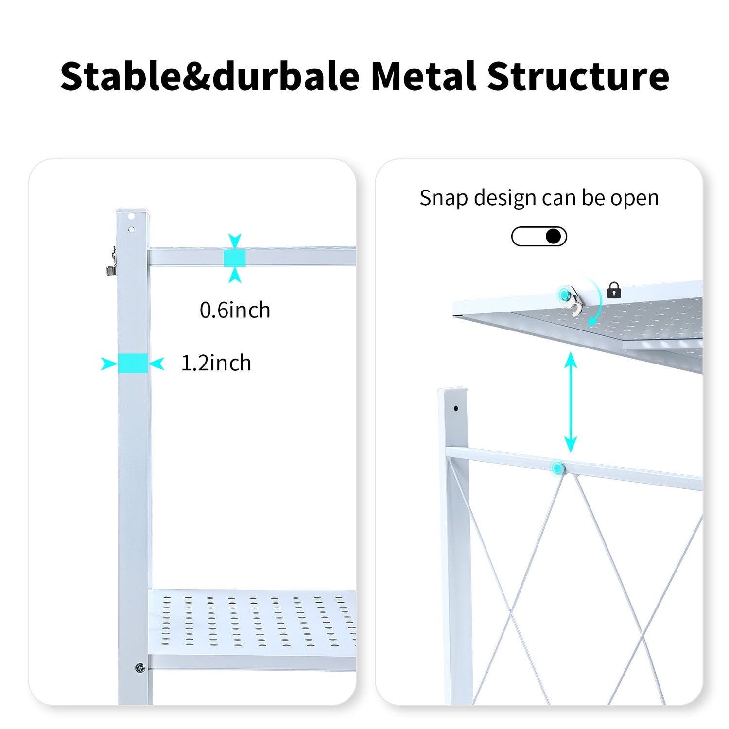 5 Tier White Heavy Duty Foldable Metal Organizer Shelves with Wheels - MONLANE