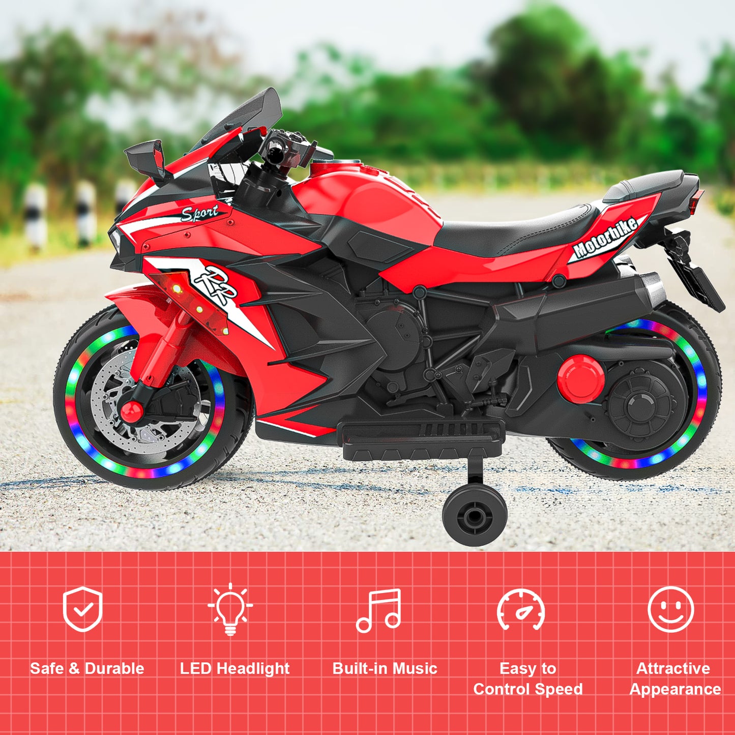 Electric Motorcycle with Light and Bluetooth