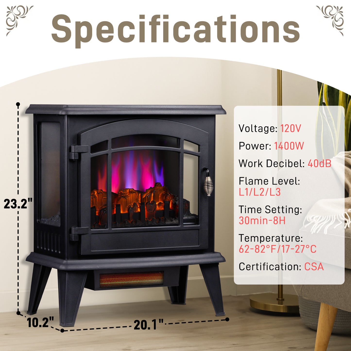 20" Electric Fireplace Stove