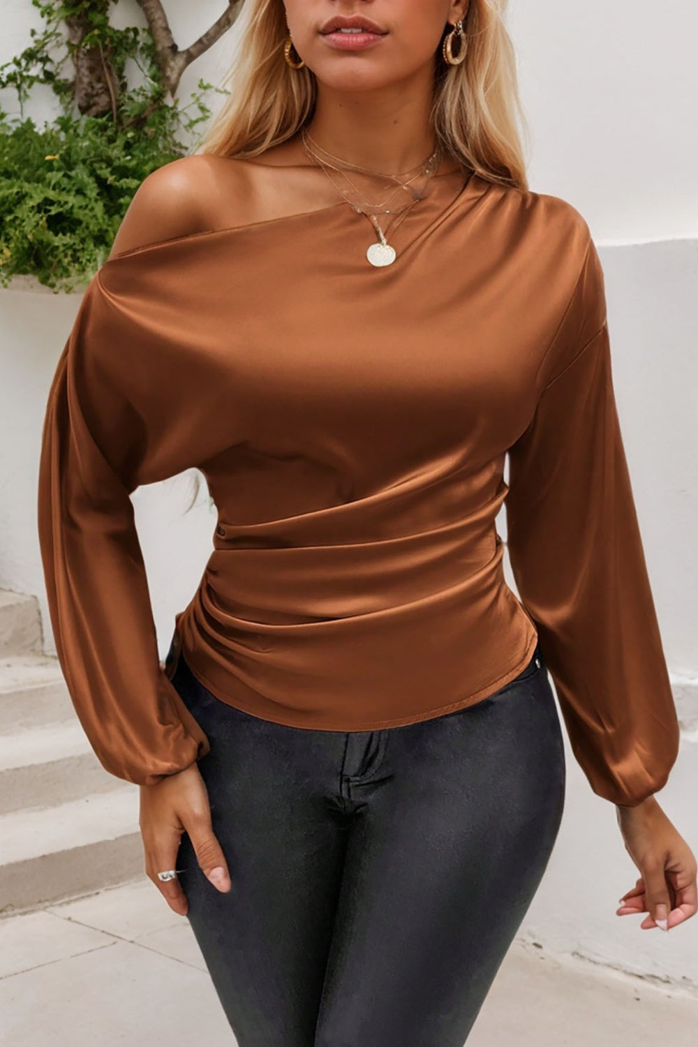 One Shoulder Long Sleeve Blouse