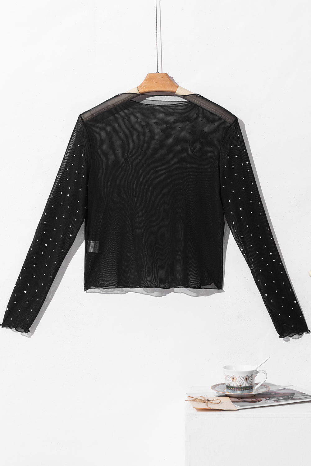 Rhinestone Sheer Long Sleeve Top