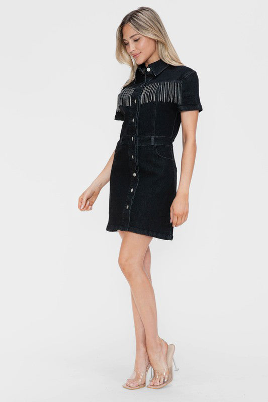 Full Size Embellished Denim Dress