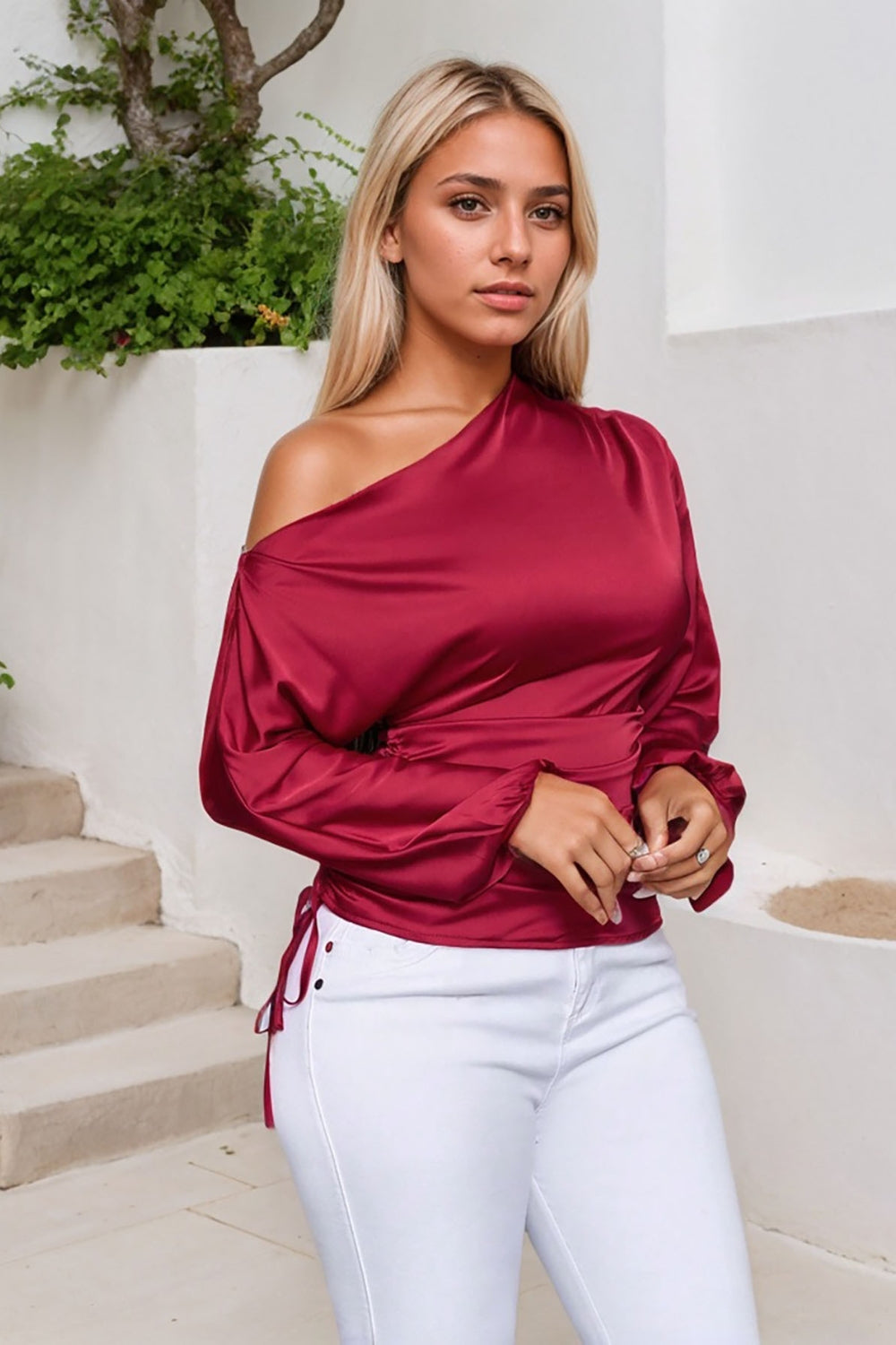 One Shoulder Long Sleeve Blouse