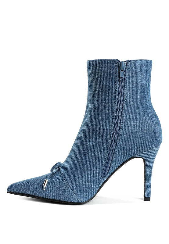 Bow Detail Denim Ankle Boots