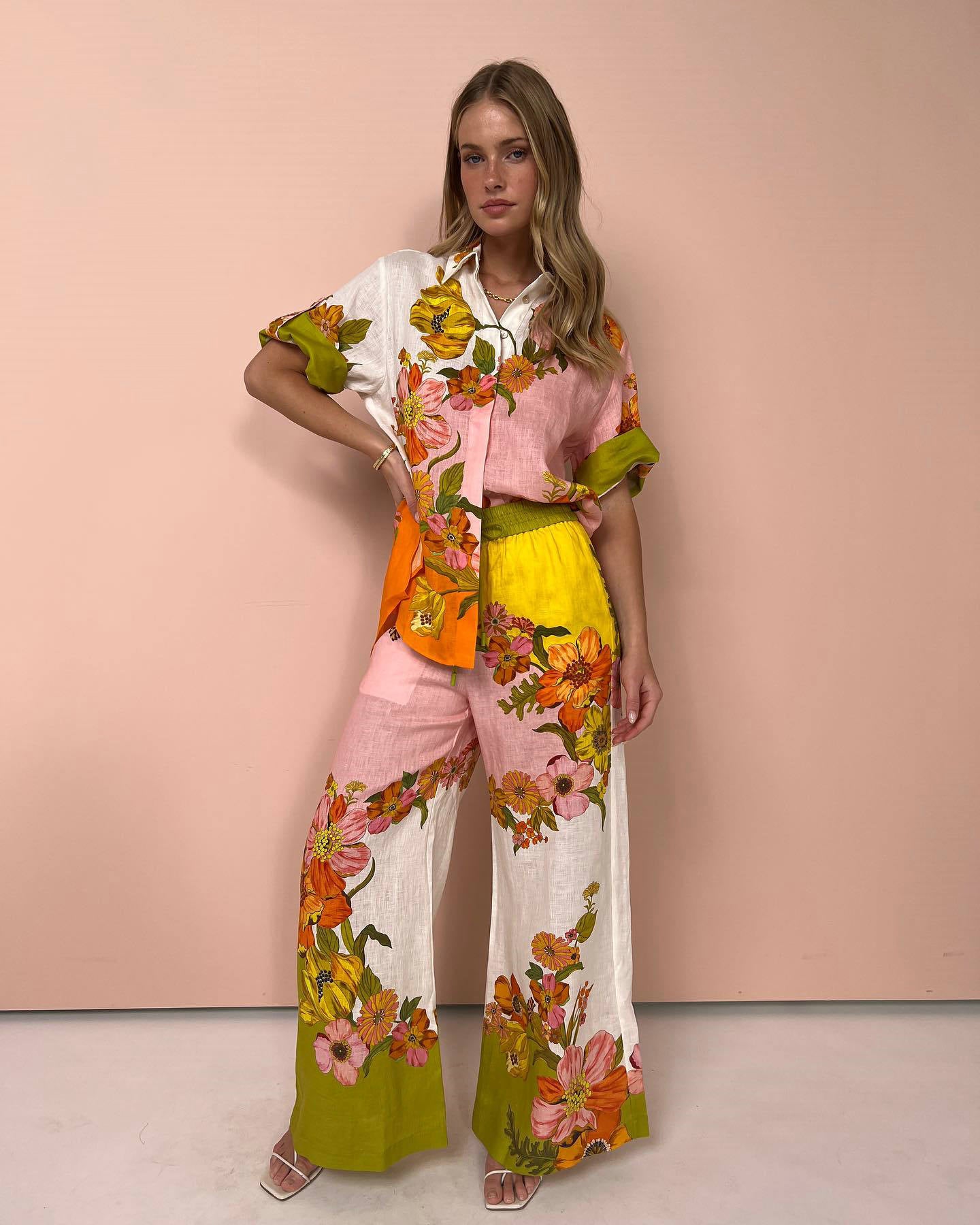 Printed Cotton and Linen Two-Piece Set