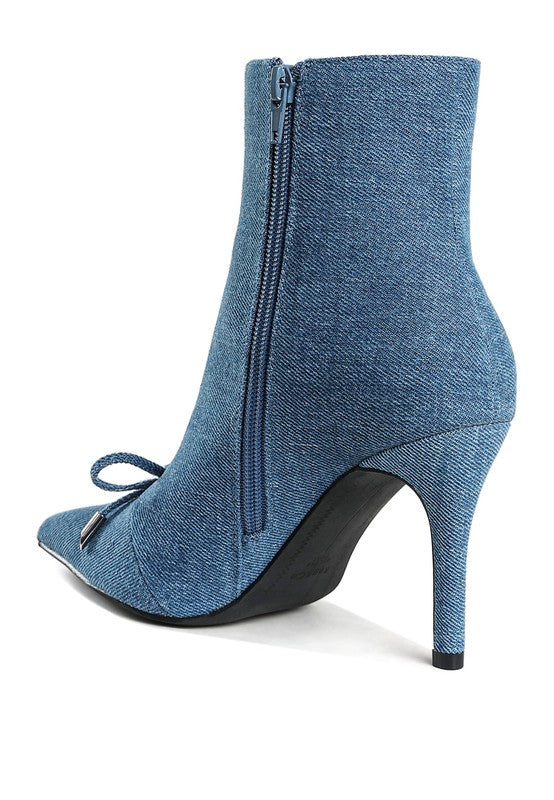 Bow Detail Denim Ankle Boots