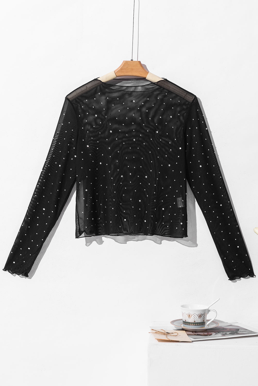 Rhinestone Sheer Long Sleeve Top