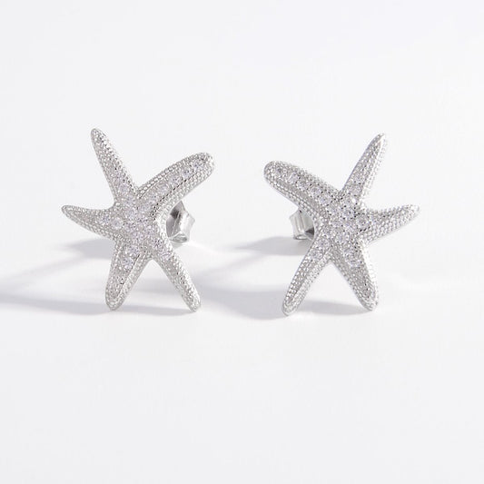 Inlaid Zircon Starfish Earrings