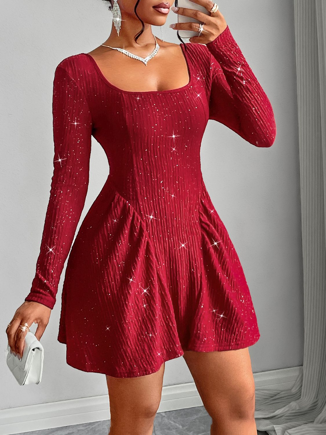 Backless Long Sleeve Mini Dress