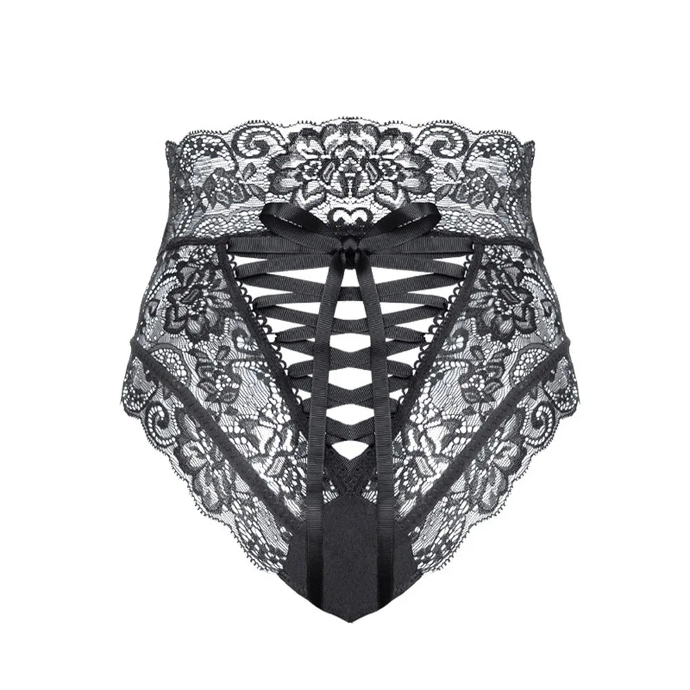 Ladies Sexy See-through High Waist Hollow out Lace Lingerie - MONLANE