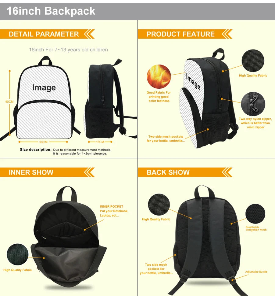 3pcs Mochila Game Backpack