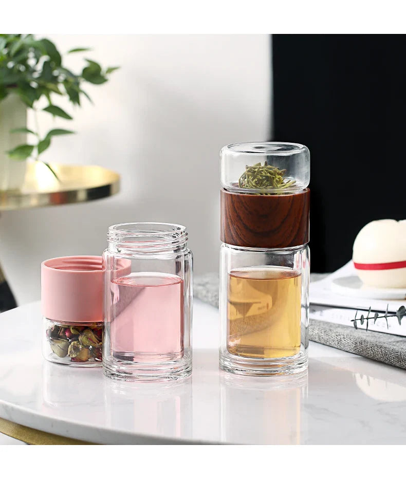 Portable Double Wall Glass Tea  infuser  Tumbler - MONLANE