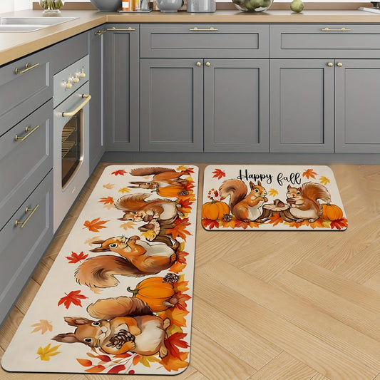 Fall Squirrel Kitchen Mat