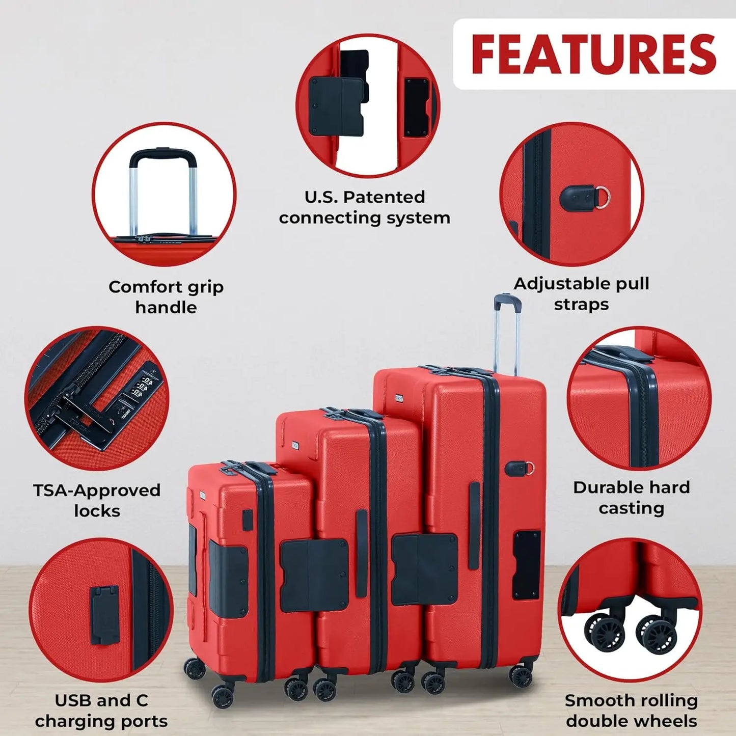 3-Piece Hardcase Connectable Luggage