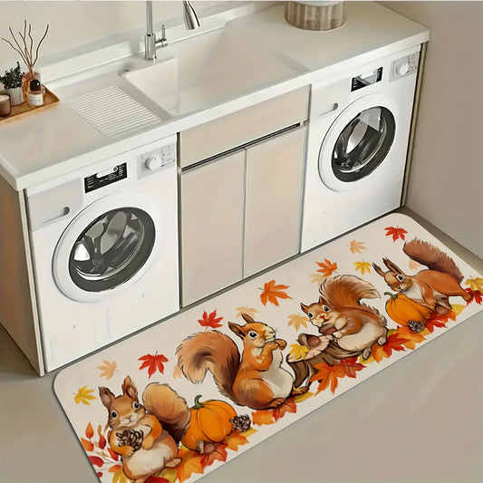 Fall Squirrel Kitchen Mat