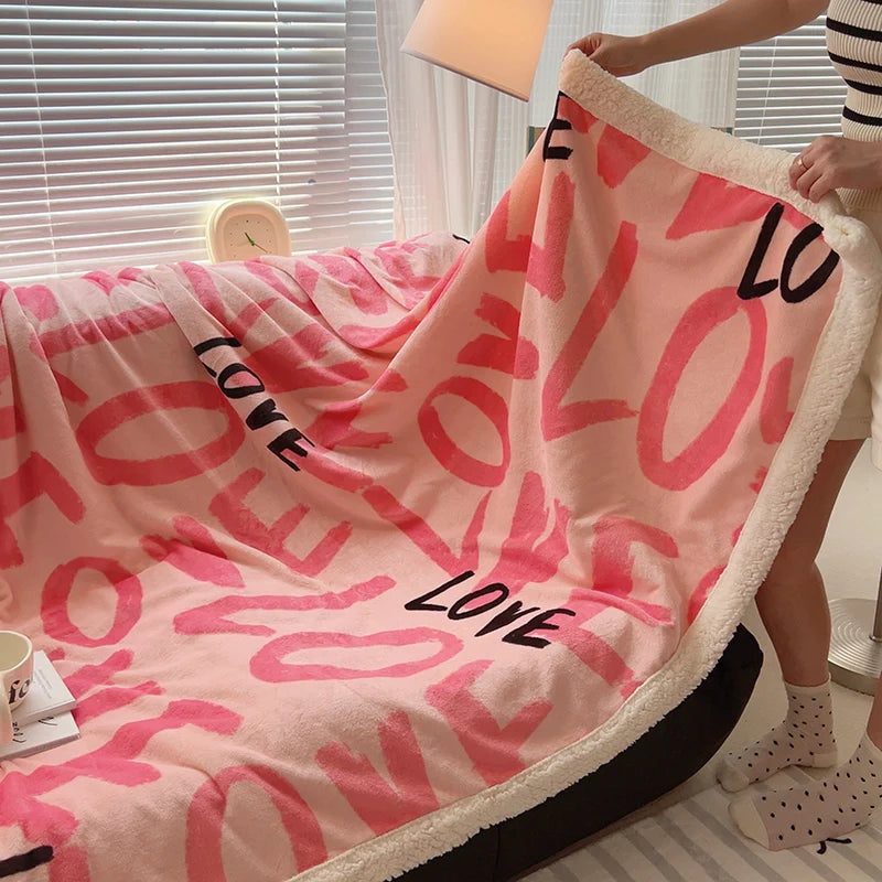Romantic Pink Love Pattern Blanket