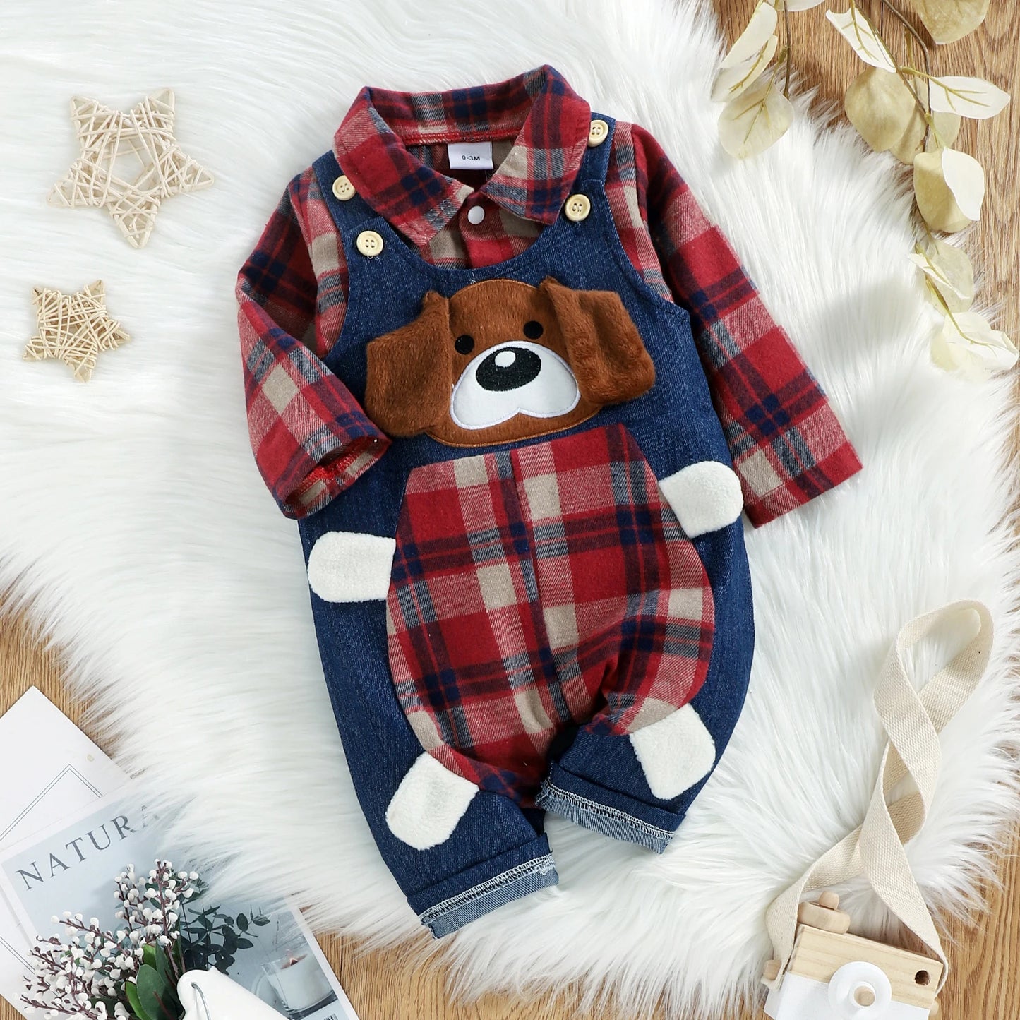 Baby Boy 2Pcs Long Sleeve Plaid Romper