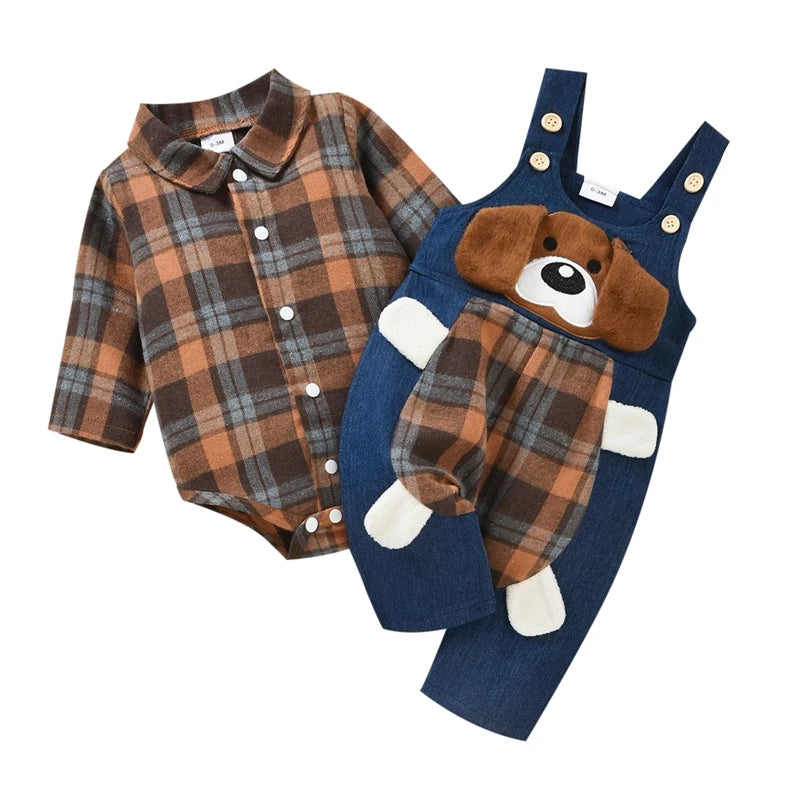 Baby Boy 2Pcs Long Sleeve Plaid Romper