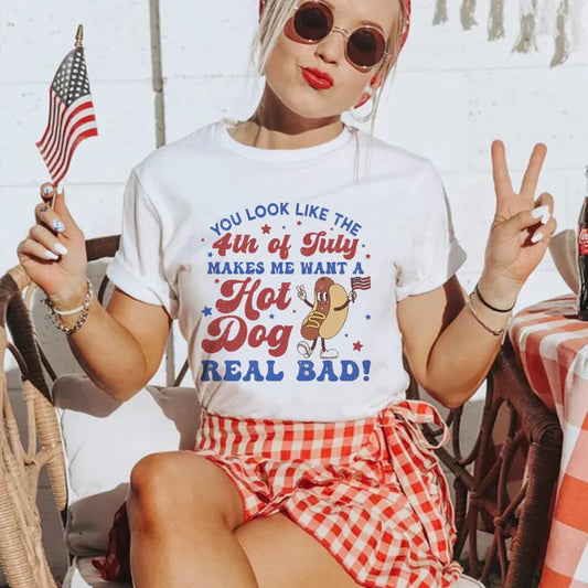 4th Of July Hotdog Printed T-Shirt