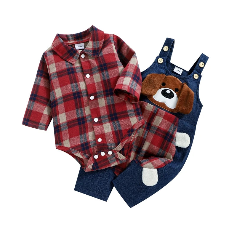 Baby Boy 2Pcs Long Sleeve Plaid Romper