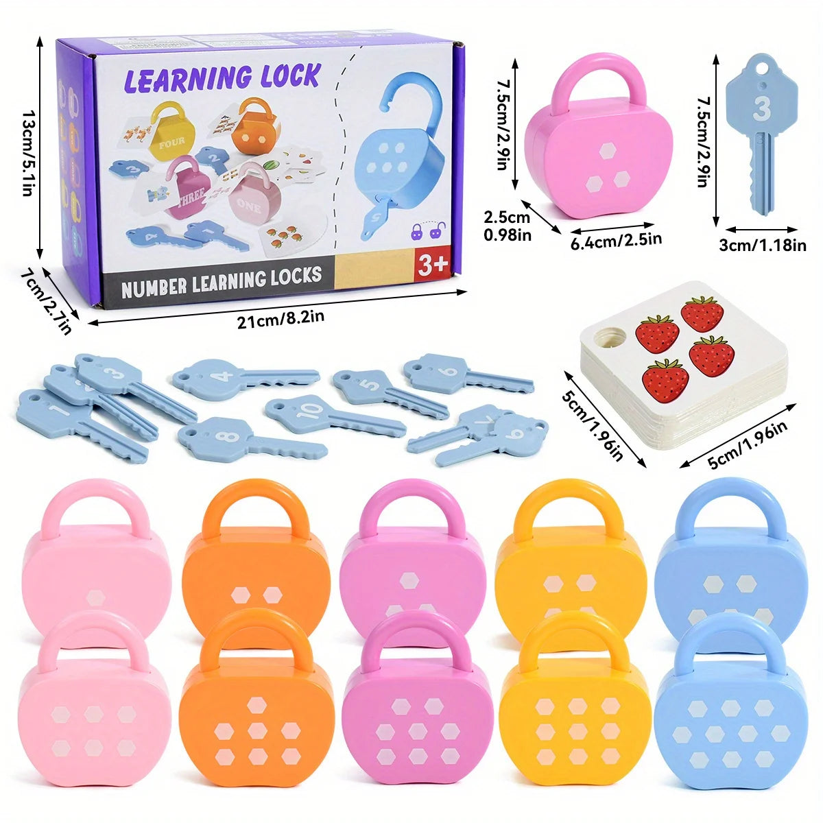 10 Set Apple Locks Keys Cards Math Toy