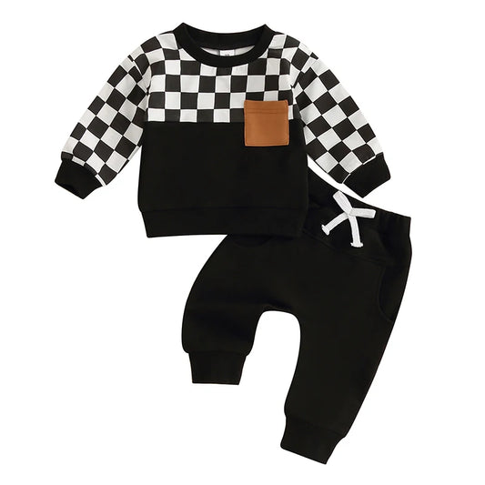 Checkerboard  Boys 2Pcs Sweatsuit