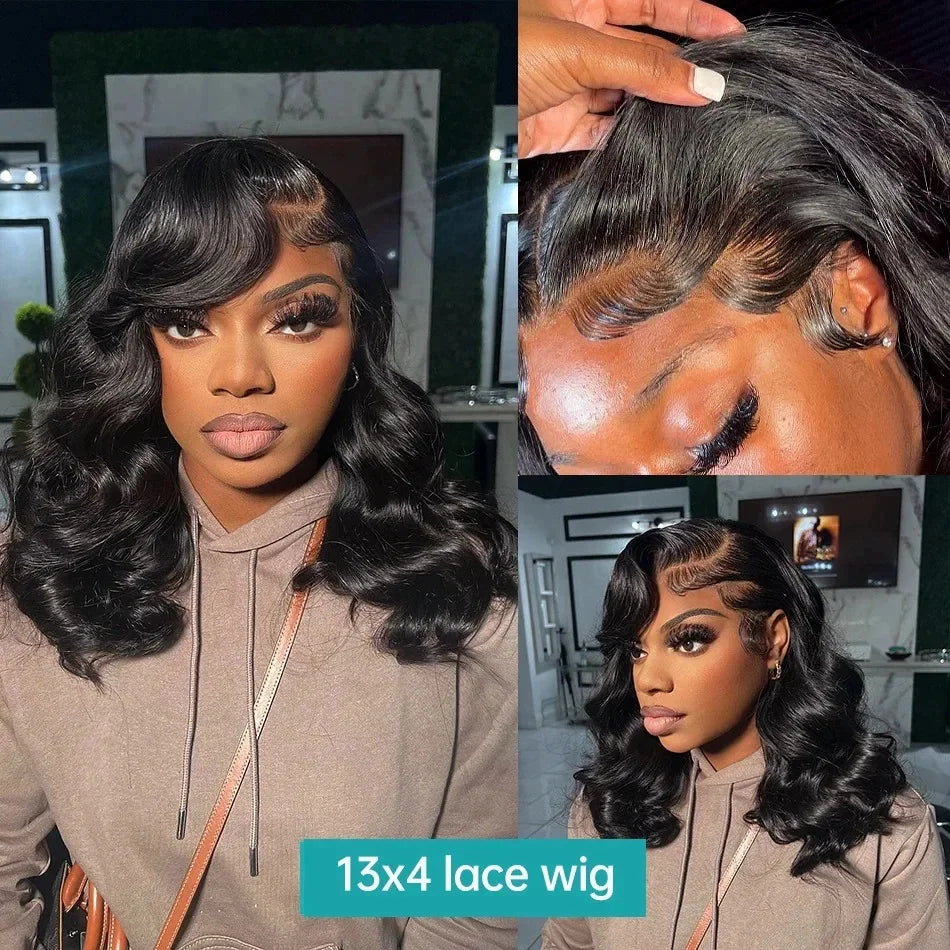 Short Bob Body Wave Transparent Lace Front