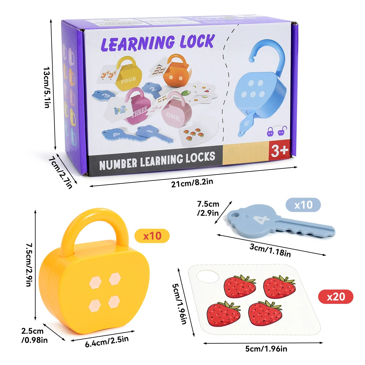 10 Set Apple Locks Keys Cards Math Toy