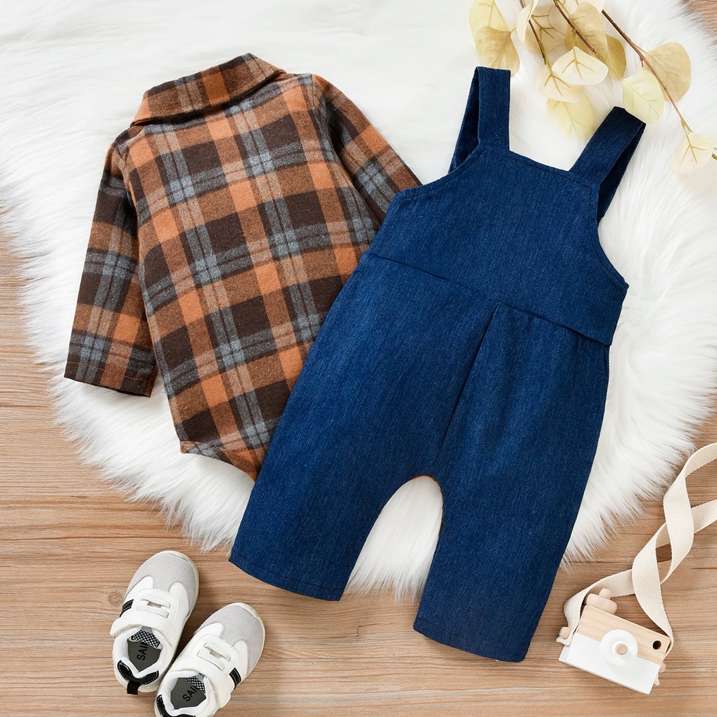 Baby Boy 2Pcs Long Sleeve Plaid Romper