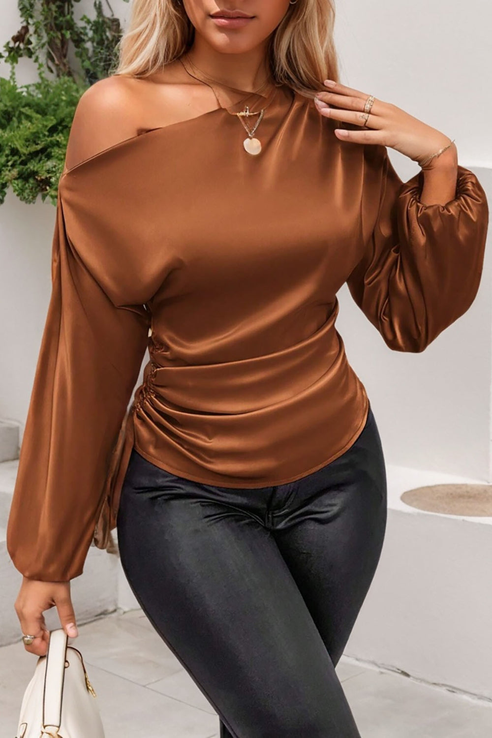 One Shoulder Long Sleeve Blouse