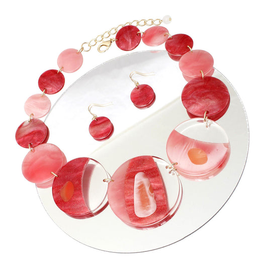 DST Necklace Red Disc Collar Set for Women