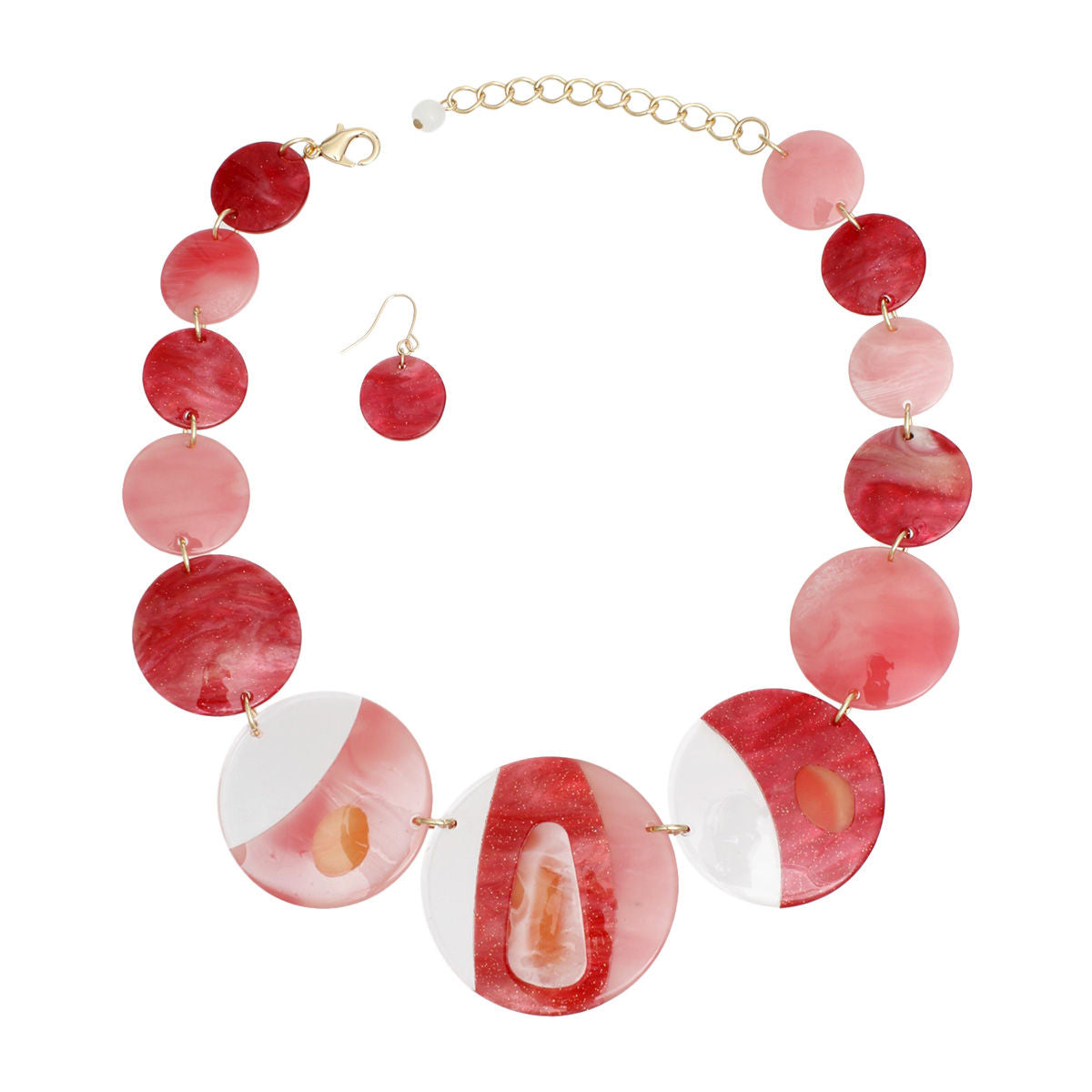 DST Necklace Red Disc Collar Set for Women