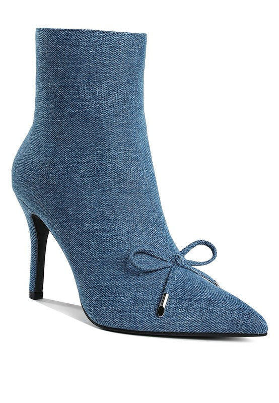 Bow Detail Denim Ankle Boots