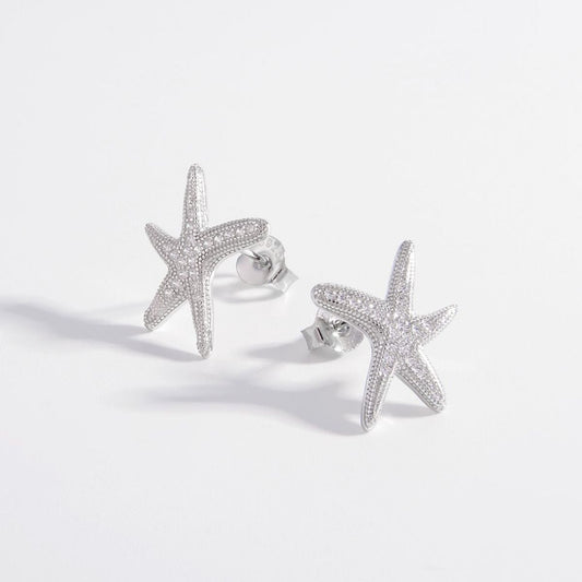 Inlaid Zircon Starfish Earrings