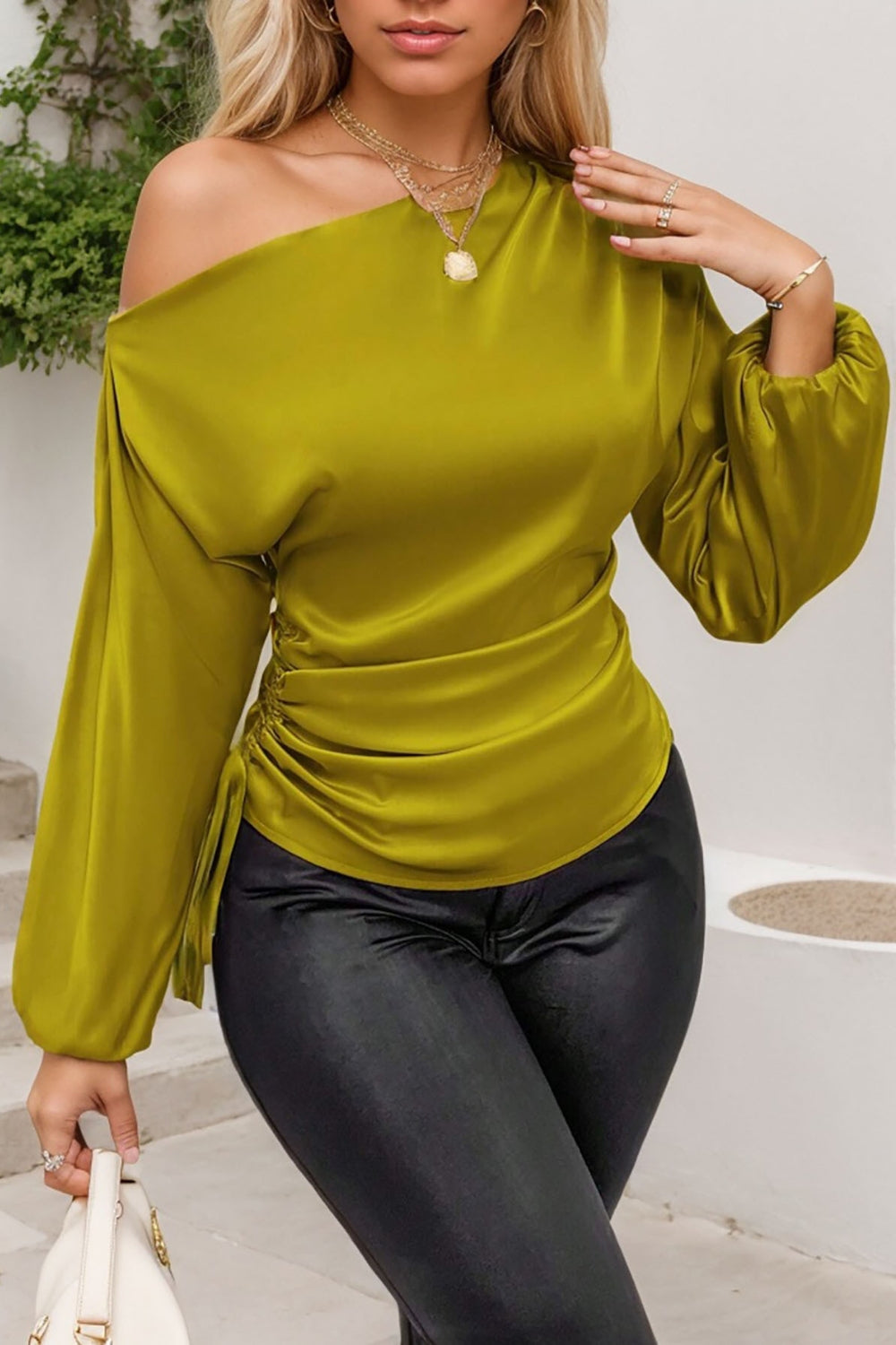 One Shoulder Long Sleeve Blouse