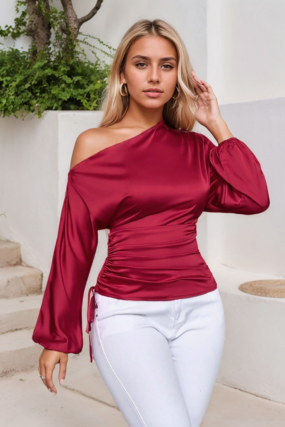 One Shoulder Long Sleeve Blouse