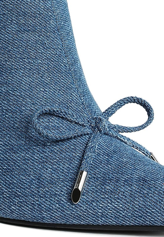 Bow Detail Denim Ankle Boots