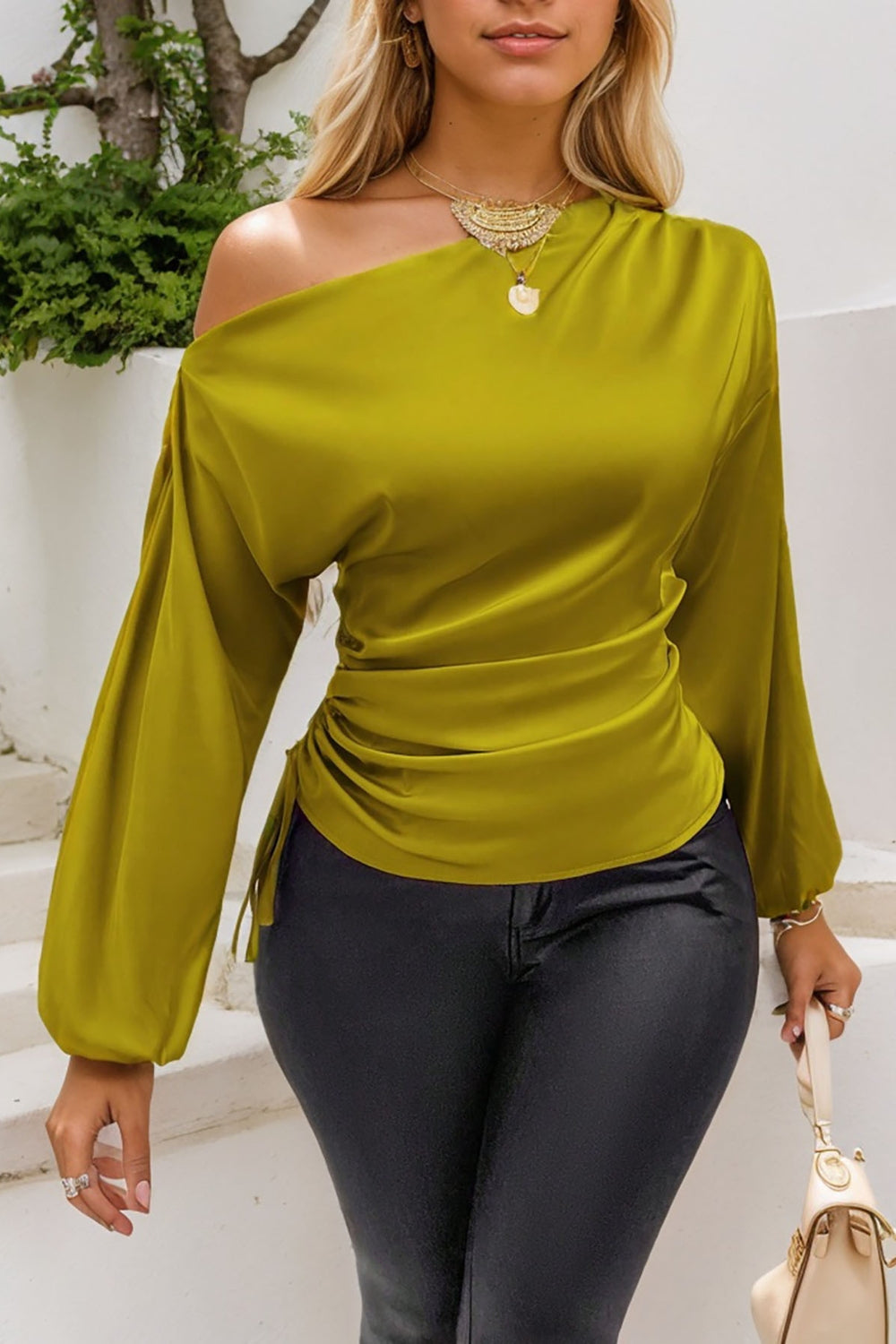 One Shoulder Long Sleeve Blouse