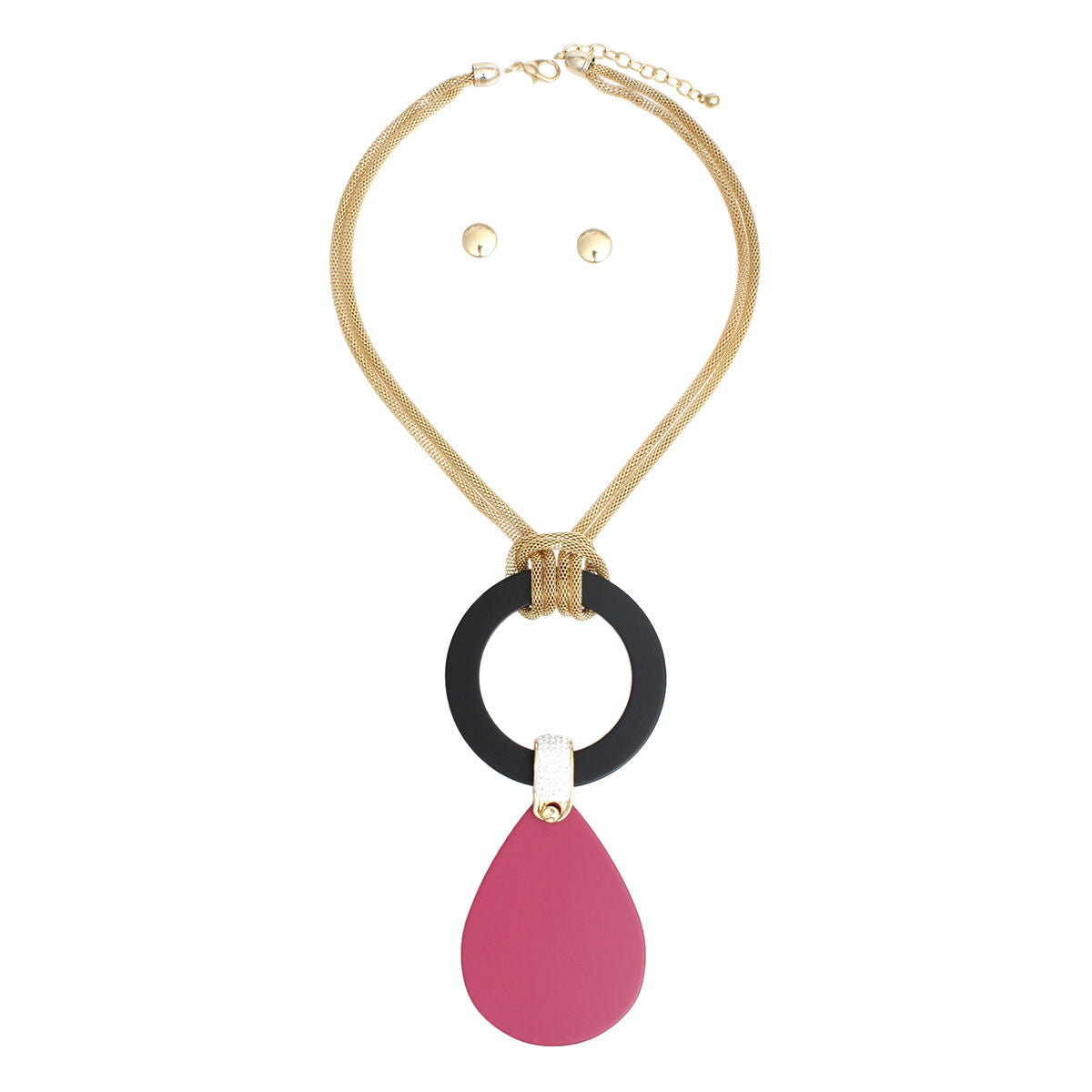 Necklace Long Fuchsia Teardrop Pendant Set Women